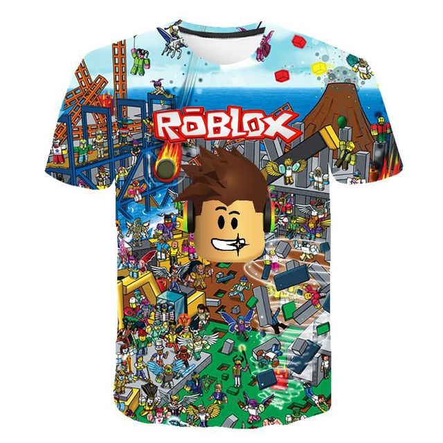 Roblox-Camiseta esportiva infantil com manga curta para meninos